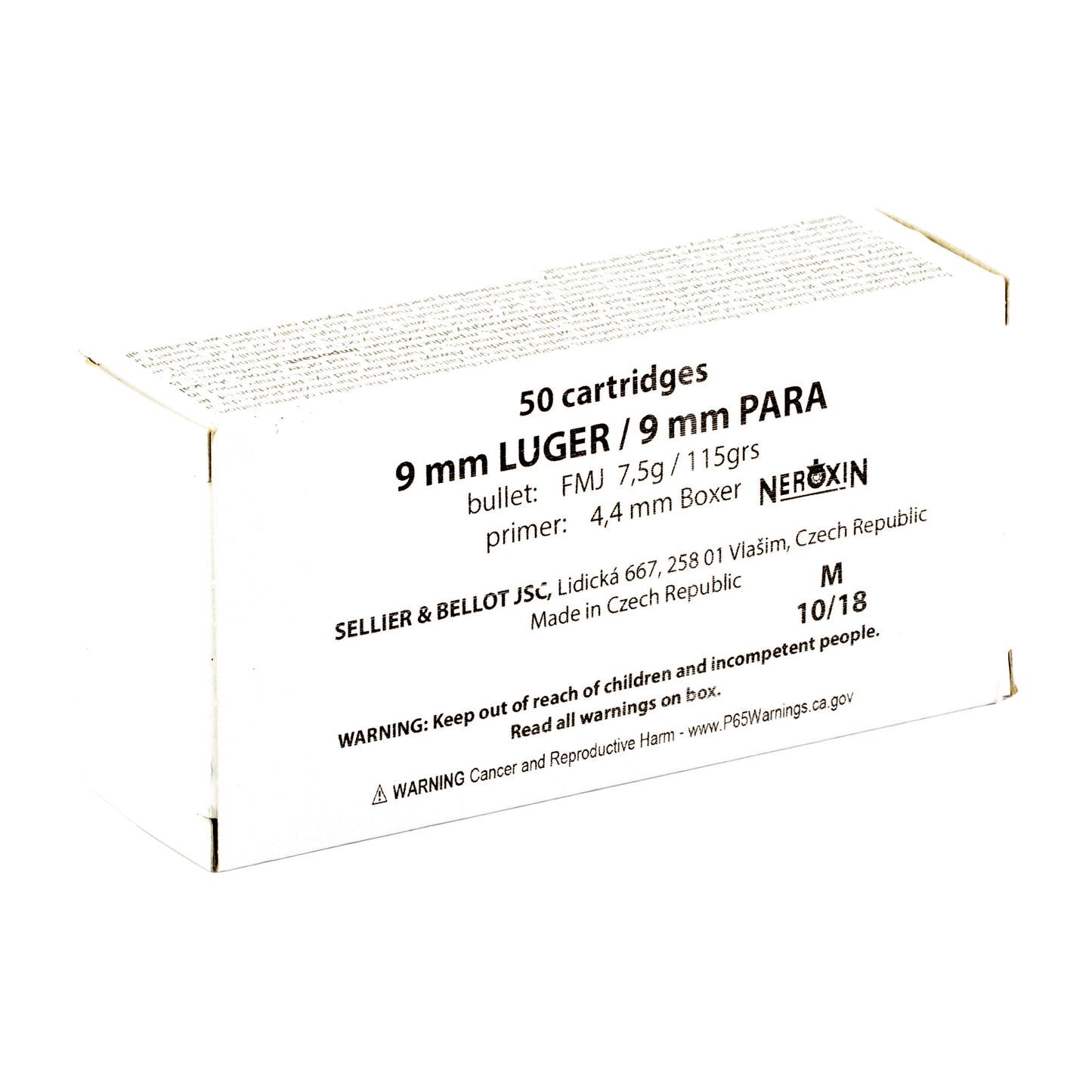 Sellier & Bellot 9mm Luger 115 Grain | Full Metal Jacket, FMJ| 1000 Round Case White Box Ammunition 