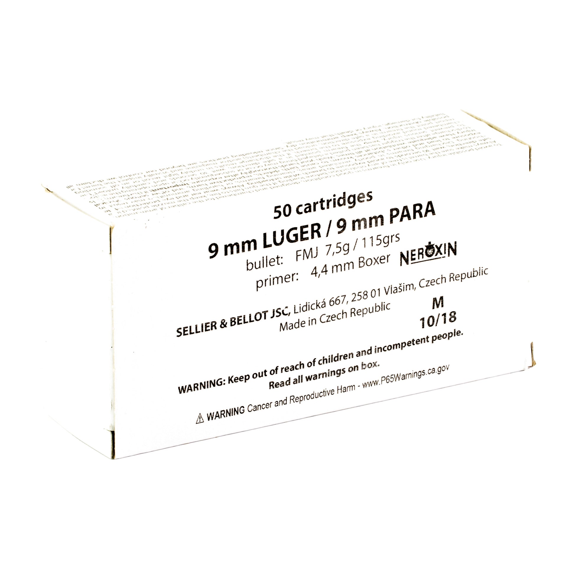 Sellier & Bellot 9mm Luger 115 Grain | Full Metal Jacket, FMJ| 1000 Round Case White Box Ammunition 