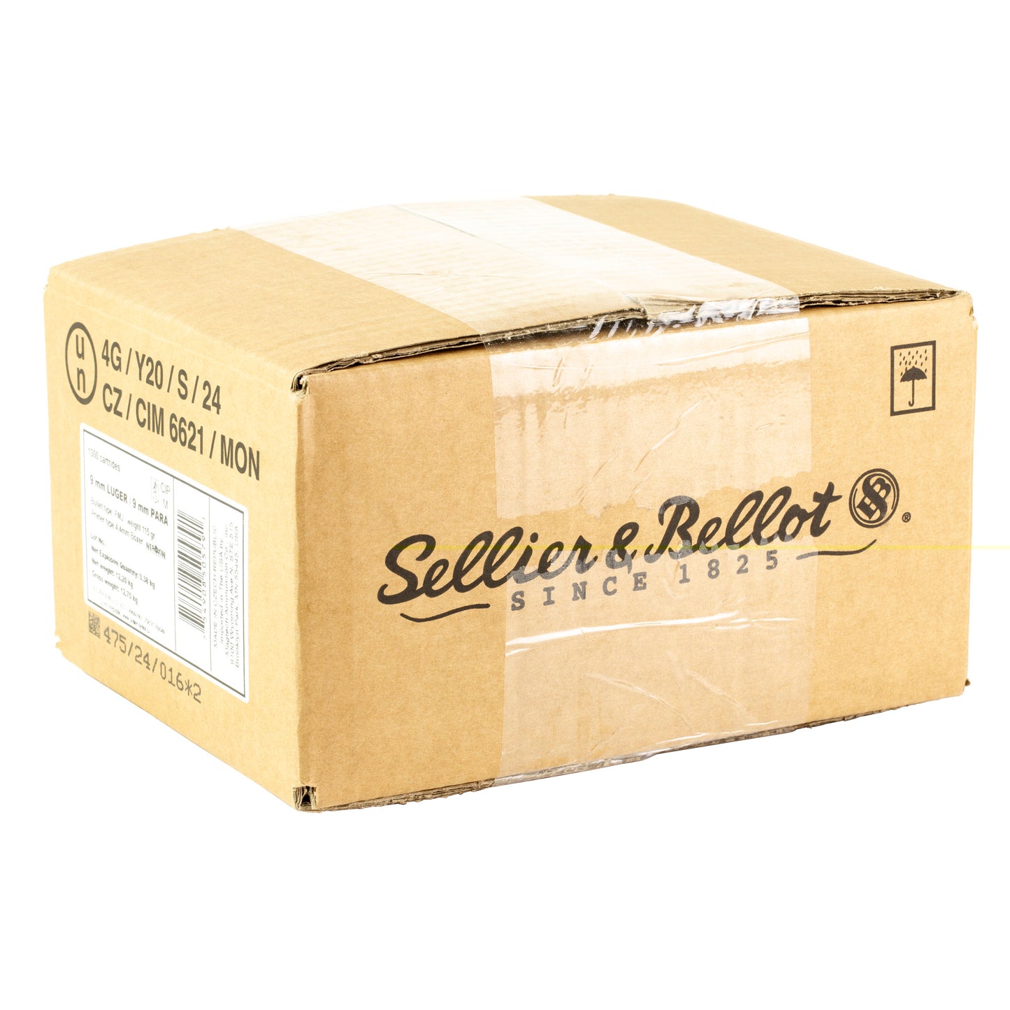 Sellier & Bellot 9mm Luger 115 Grain | Full Metal Jacket, FMJ| 1000 Round Case White Box Ammunition 