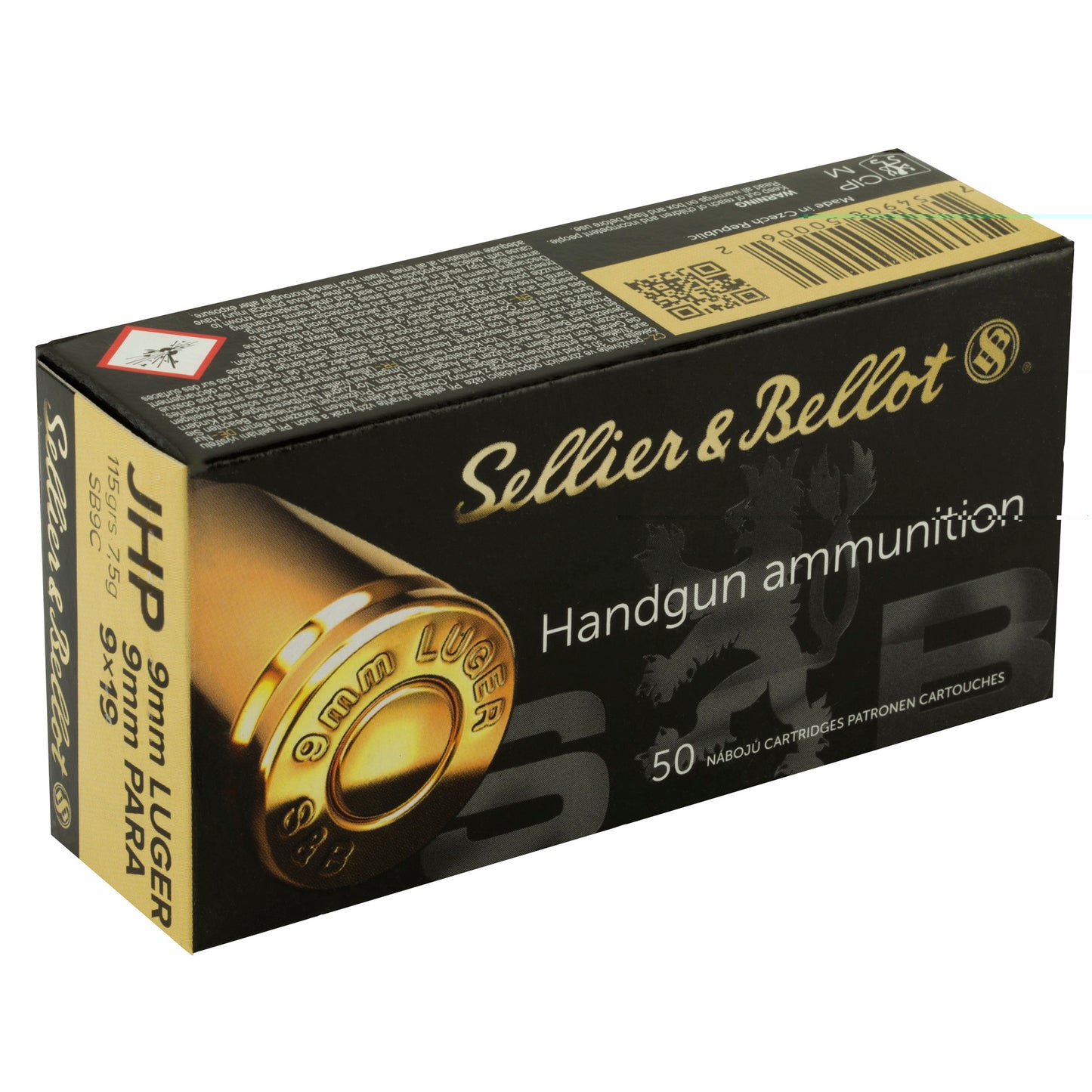 Sellier & Bellot, Pistol, 9MM, 115 Grain, Jacketed Hollow Point  (50 Round Box)