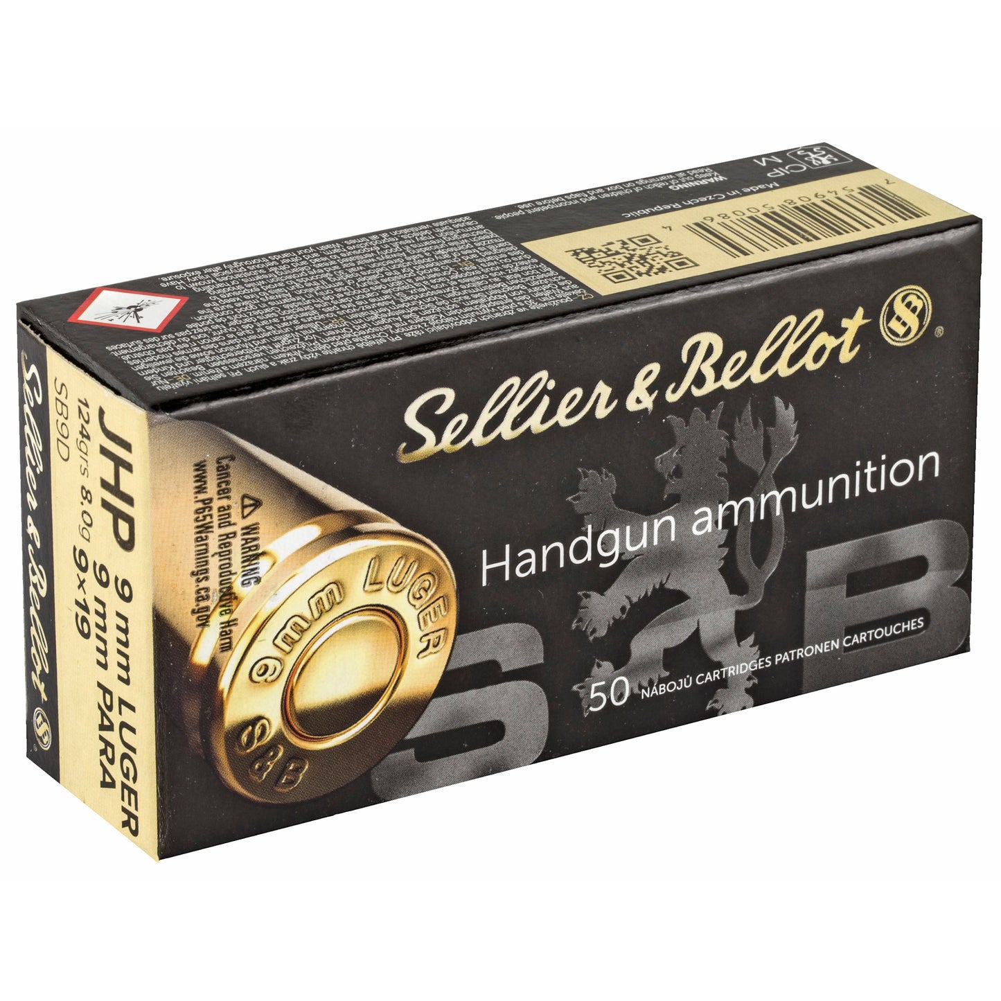 Sellier & Bellot, Pistol, 9MM, 124 Grain, Jacketed Hollow Point  (50 Round Box)