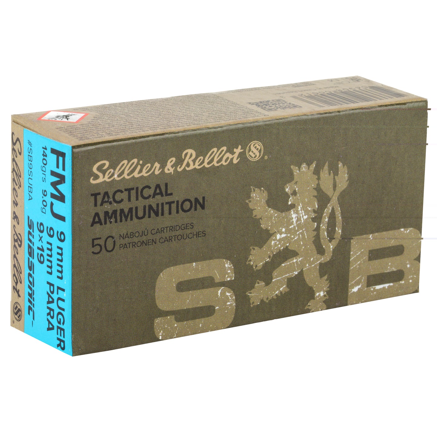 Sellier & Bellot, Pistol, 9MM, Subsonic, 140 Grain | FMJ |  (50 Round Box)