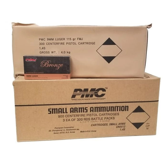 PMC Bronze Battle Pack 9mm Luger Handgun Ammo - 115 Grain | FMJ | 900rd (3 Battle Pack) Case