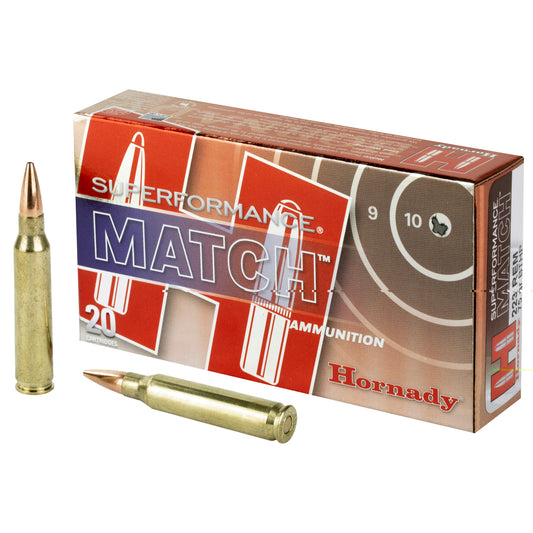 Hornady, SuperFormance, 223REM, 75 Grain, Boat Tail, Hollow Point, Match, 20 Round Box