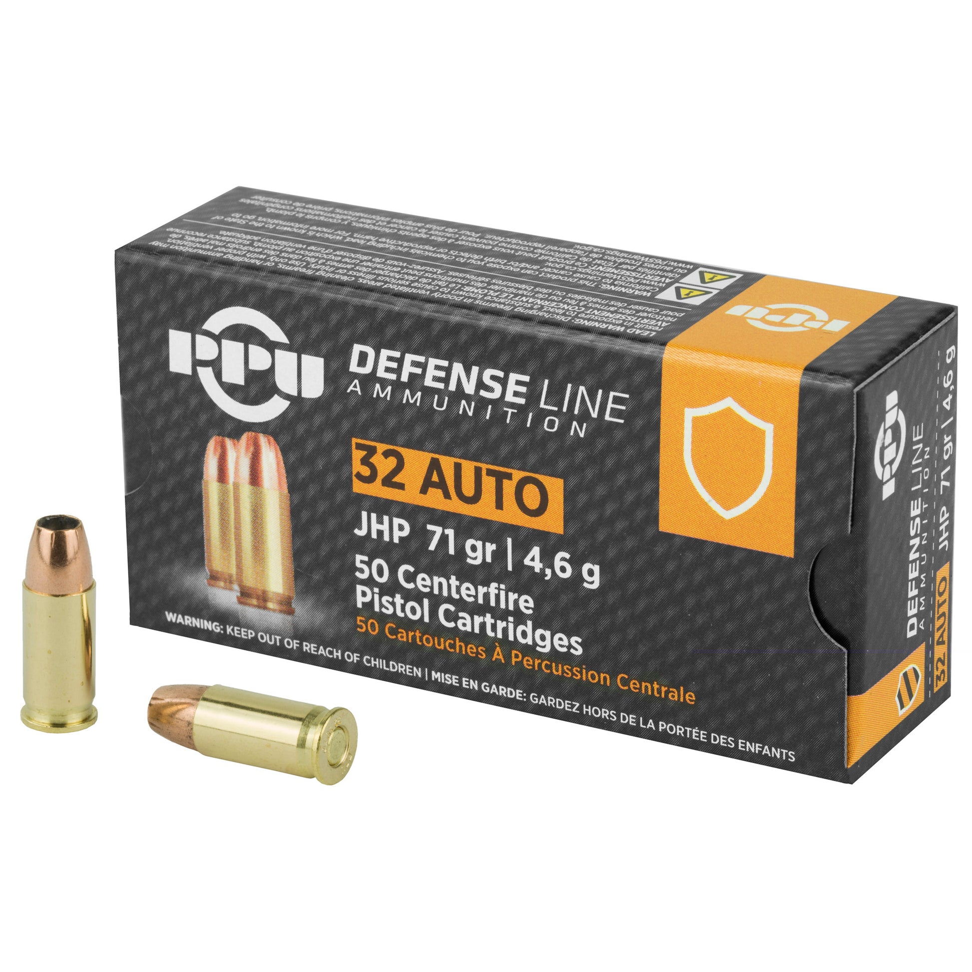 PPU, Defense Line Ammunition, .32, Automatic Colt Pistol, ACP, 71 Grain |Jacketed Hollow Point, JHP | 50 Rounds per Box