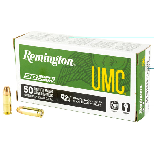 Remington, Union Metallic Cartridge, UMC, 30 Super Carry, 100 Grain | Full Metal Jacket, FMJ | 50 Rounds per Box