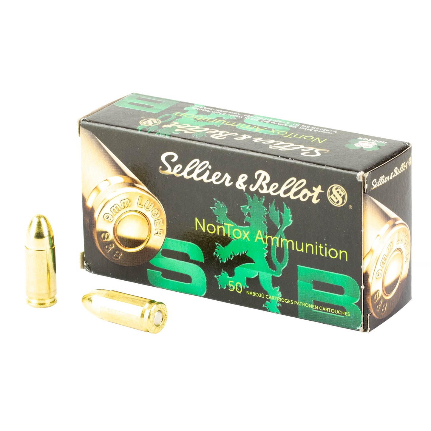 Sellier & Bellot, NonTox, Pistol Ammunition, 9MM, 124 Grain, Total Full Metal Jacket  (50 Round Box)